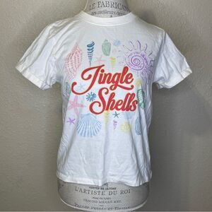 Messy Buns Lazy Days Jingle Shells Short Sleeve Tshirt Cream Orange Blue Medium